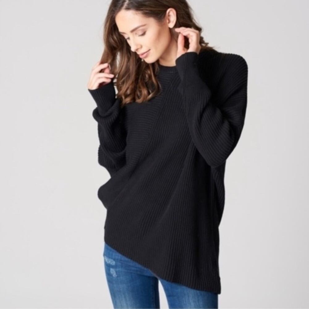 [Free People] Black Downtown Sweater Ribbed Knit Asymmetrical Hem Oversized XS